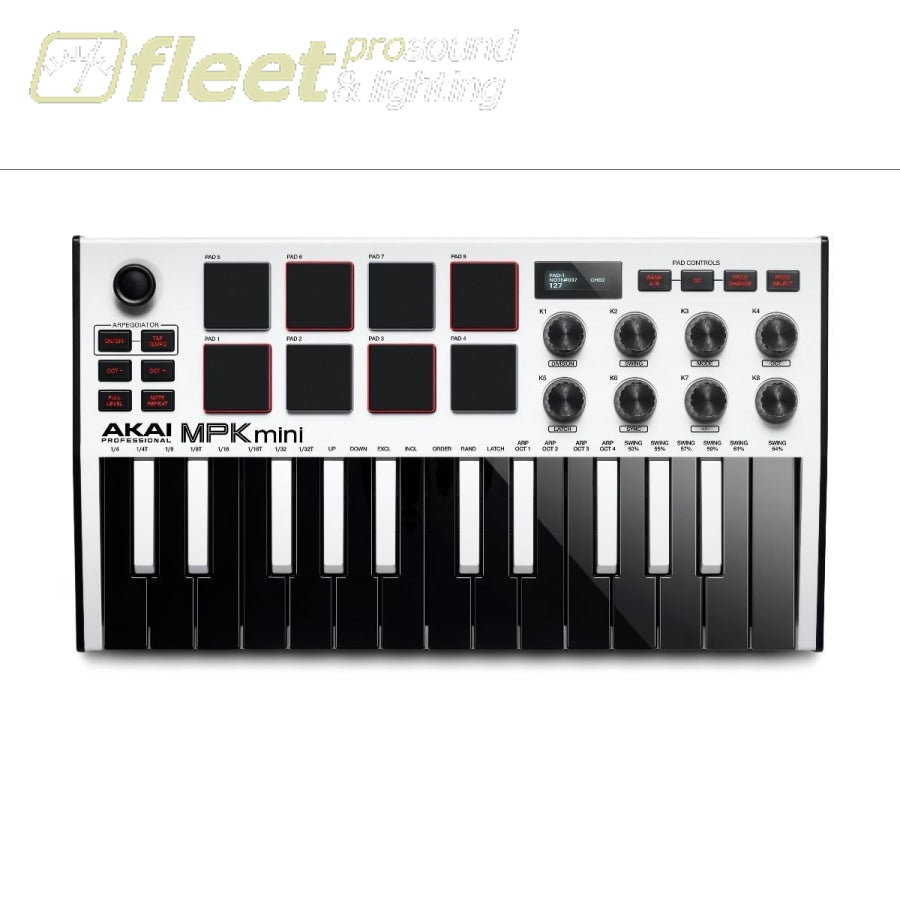 Akai MPKMINI3W MIDI Controller Keyboard- White – Fleet Pro Sound