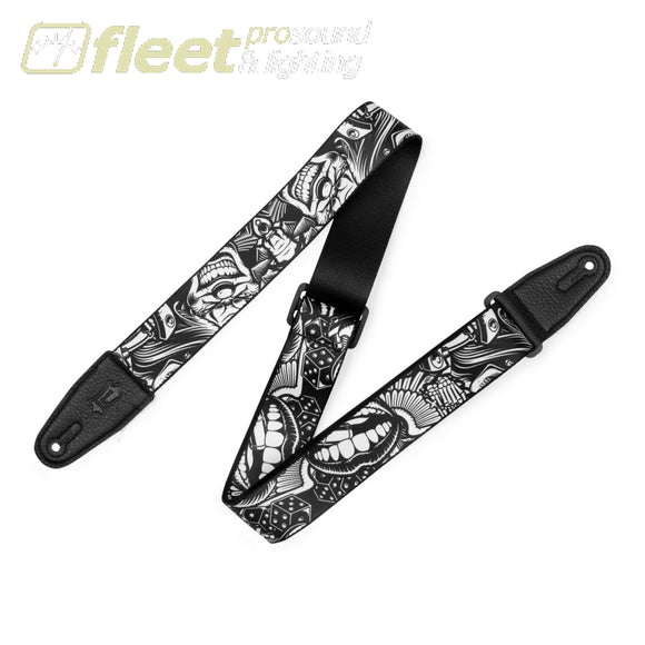 Levy’s MP2TAT-001 2″ Tattoo Series Poly Guitar Strap Black and White Clowns STRAPS