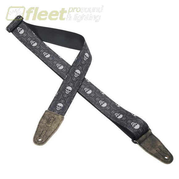 Levy’s MDL8-014 2’’ Printed Polyester Guitar Strap with Leather Ends - Black Skulls STRAPS