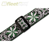 Levys M8HT-11 Floral Green & White Motif 60’s 2’’ Wide Hootenanny Jacquard Weave Guitar Strap With Polypropylene Backing STRAPS