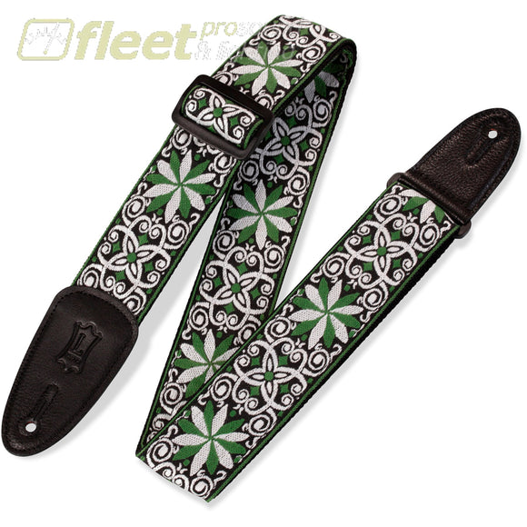 Levys M8HT-11 Floral Green & White Motif 60’s 2’’ Wide Hootenanny Jacquard Weave Guitar Strap With Polypropylene Backing STRAPS