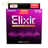 Elixir - 3-Pack Phosphor Bronze Acoustic Guitar Strings with NANOWEB Technology 12/53 - Light GUITAR STRINGS