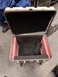 WHITE MOLDED UTILITY CASE WITH LATCHES, USED FROM RENTAL DEPARTMENT - 21" X 18" X 15"