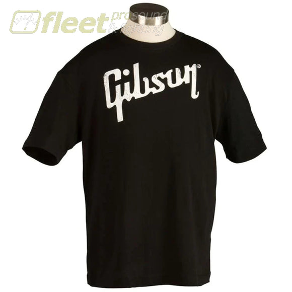 Gibson Black T-Shirt with Distressed White Logo CLOTHING