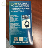 Recom Group Armoured Commercial Headphones Model 7154 PROSUMER HEADPHONES