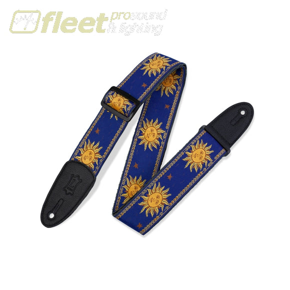 Levy’s MPJG-SUN-BLU 2” woven guitar strap with Yellow-on-Blue Sun motif STRAPS