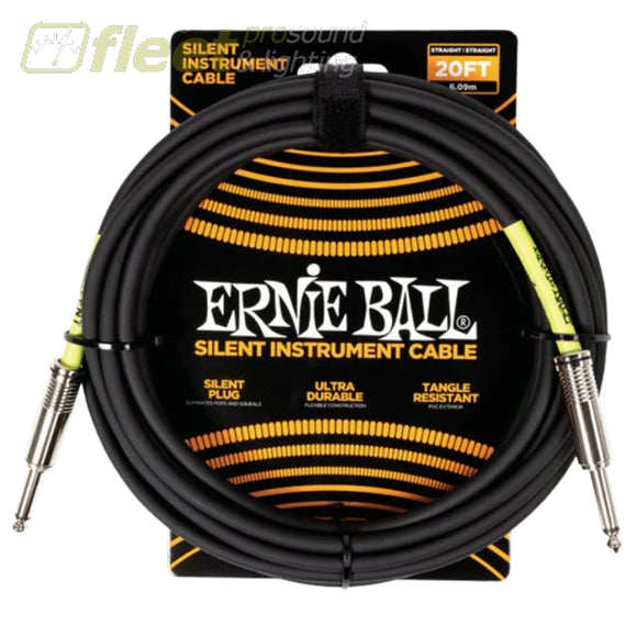Ernie Ball 6473EB Straight/Straight Silent Instrument Cable (Black) - 20ft PATCH CABLES