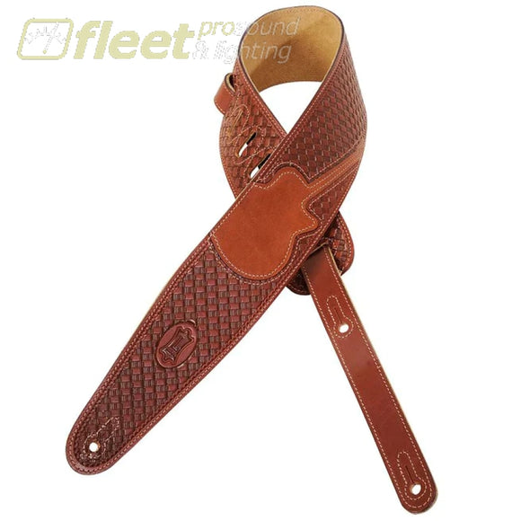 Levy’s Leathers M44TG-BRN 3 Veg-Tan Leather Strap w/ Basket Weave and Guitar Inlay Brown STRAPS
