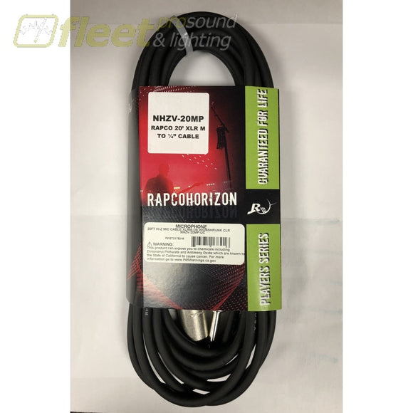 Rapco NHZV-20MP - 20’ XLR M To 1/4 Male Mono Patch Cable PATCH CABLES