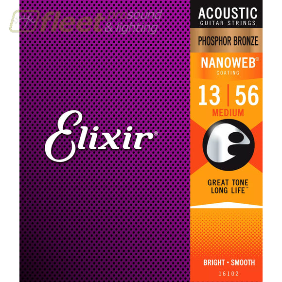 Elixir Strings NANOWEB Phosphor Bronze 13-56 Medium Acoustic Strings - 16102 GUITAR STRINGS