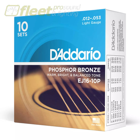 D’Addario EJ16-10P Phosphor Bronze Acoustic Guitar Strings Light 10 Sets GUITAR STRINGS