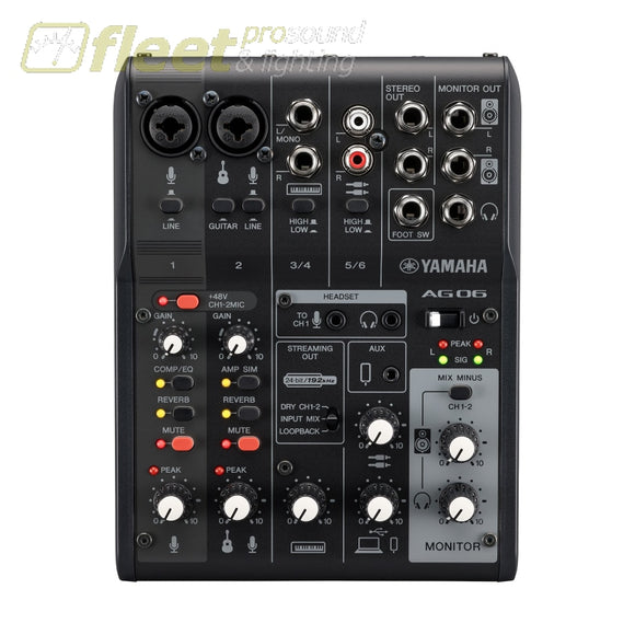 YAMAHA 6-CHANNEL LIVE STREAMING MIXER WITH USB AUDIO INTERFACE - BLACK AG06MKII B MIXERS UNDER 24 CHANNEL