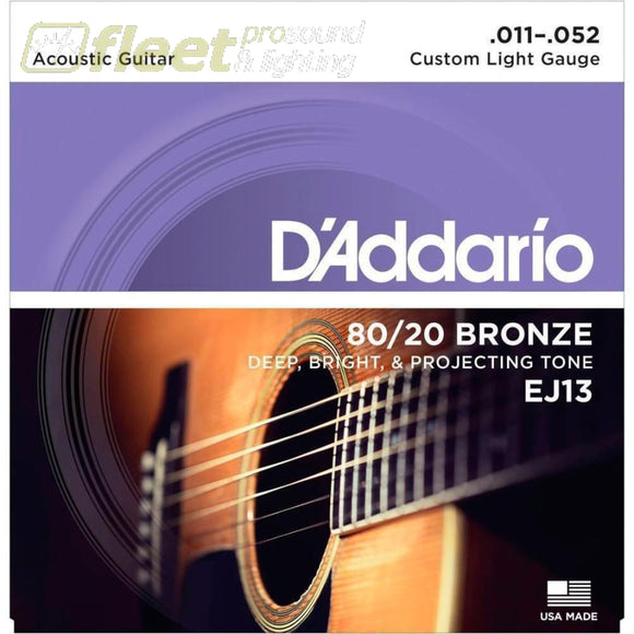 Daddario Ej13 80/20 Bronze Custom Light Acoustic Guitar Strings Guitar Strings