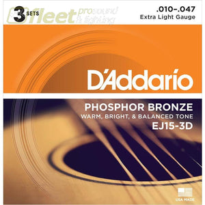 Daddario Ej15-3D Phosphor Bronze Extra Light Acoustic Strings 3-Pack Guitar Strings