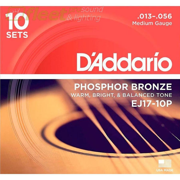 Daddario Ej17-10P Phosphor Bronze Medium Acoustic Strings (10-Pack) Guitar Strings