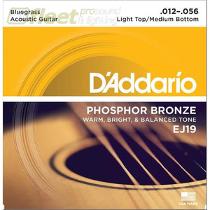 Daddario Ej19 Phosphor Bronze Bluegrass Medium Light Acoustic Guitar Strings Guitar Strings