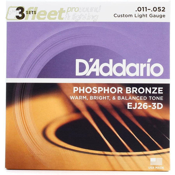 Daddario Ej26-3D 3-Pack Custom Light Acoustic Guitar String Guitar Strings
