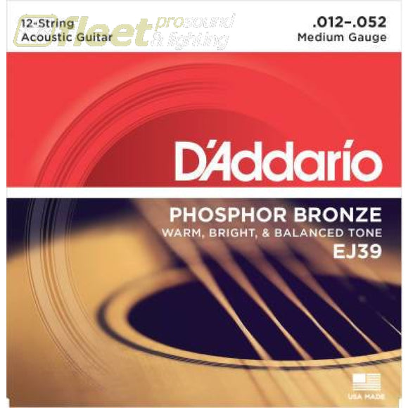 D’Addario EJ39 - Phosphor Bronze 12-String Medium 21-52 GUITAR STRINGS