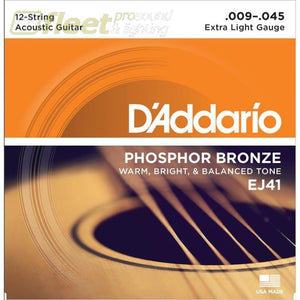 Daddario Ej41 12-String Phosphor Bronze Extra Light Acoustic Guitar Strings Guitar Strings