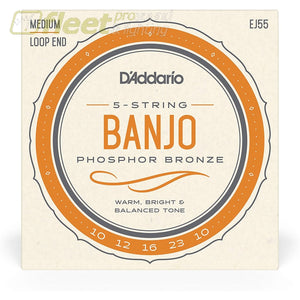 D’Addario EJ55 Phosphor Bronze 5-String Banjo Strings Medium 10-23 BANJOS