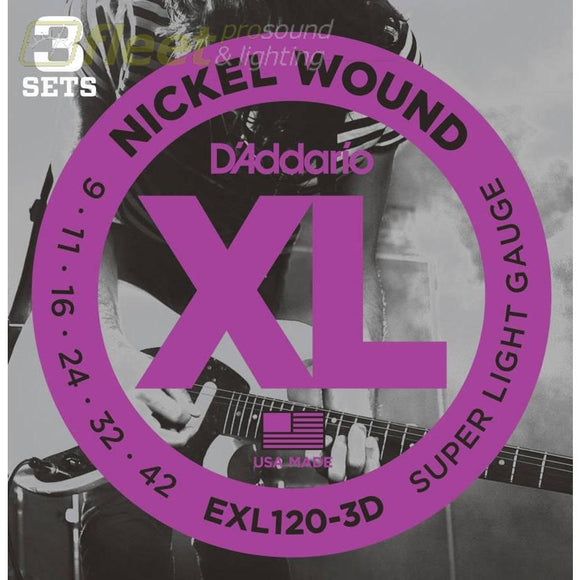 Daddario Exl120-3D - 3 Pack - Nickel Wound Super Light 09-42 Guitar Strings