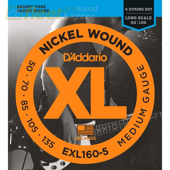 Daddario Exl160-5 Nickel Wound 5-String Bass Medium 50-135 Long Scale Bass Strings