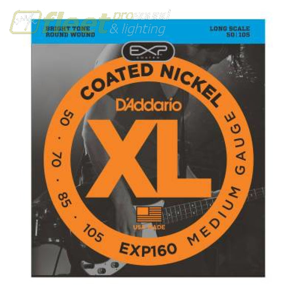 DAddario EXP160 Nickel Round Wound Coated Long Scale Bass Strings 45-100 BASS STRINGS