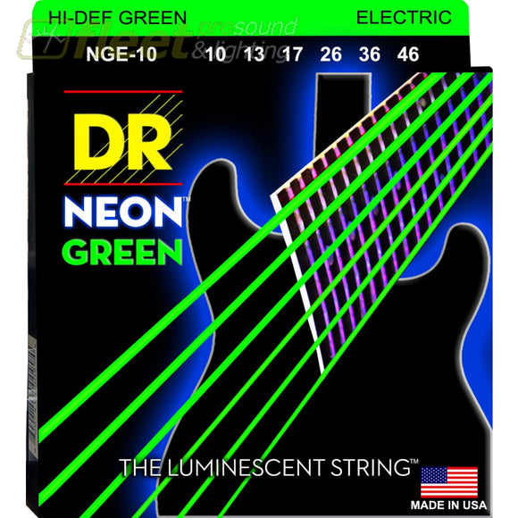 DR STRINGS NGE-10 Neon Green Electric Guitar Strings - Medium 10-46 GUITAR STRINGS