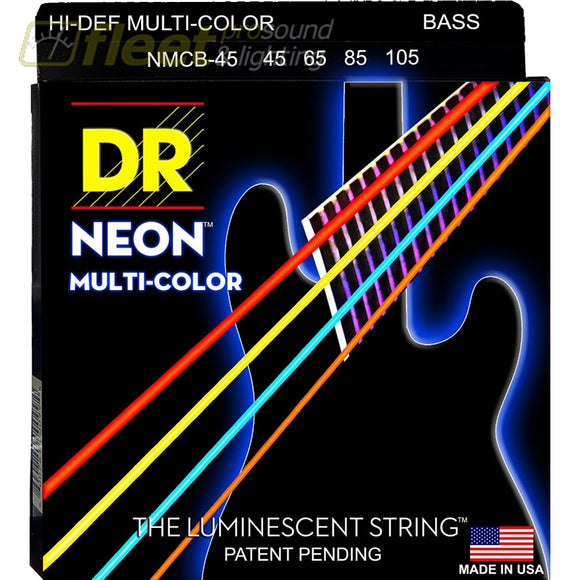 DR Strings NMCB-45 Hi-Def Neon Multi-Color K3 Coated Bass Guitar Strings Medium 45-105 BASS STRINGS