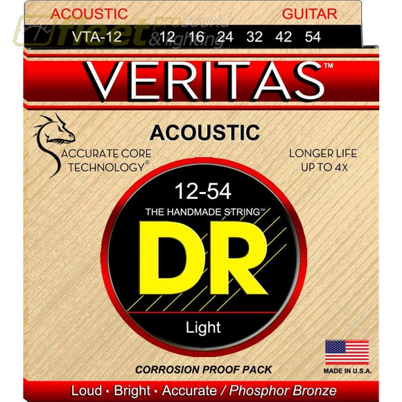 DR Strings VTA-12 Veritas Coated Core Technology Acoustic Guitar Strings Light Gauge 12-54 GUITAR STRINGS