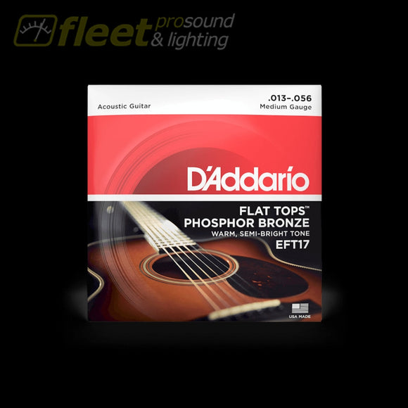 D'Addario EFT17 Acoustic Guitar Strings -  Flat Tops Phosphor Bronze Strings 13-56 Medium Set