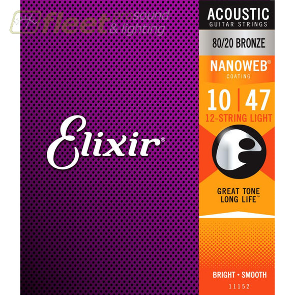 ELIXIR 12-String Light Acoustic 80/20 Bronze With Nanoweb Coating (.010 -.047) Item ID: 11152 GUITAR STRINGS