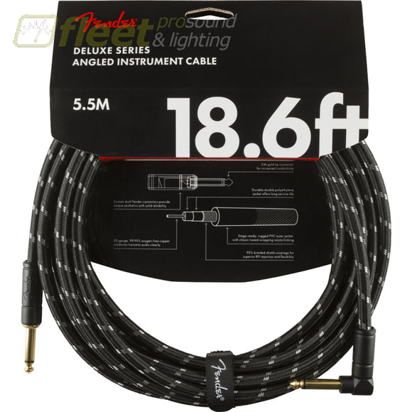 Fender Deluxe Series Instrument Cable - Straight to 90 Degree - Black Tweed 18.6’ (0990820079) INSTRUMENT CABLES