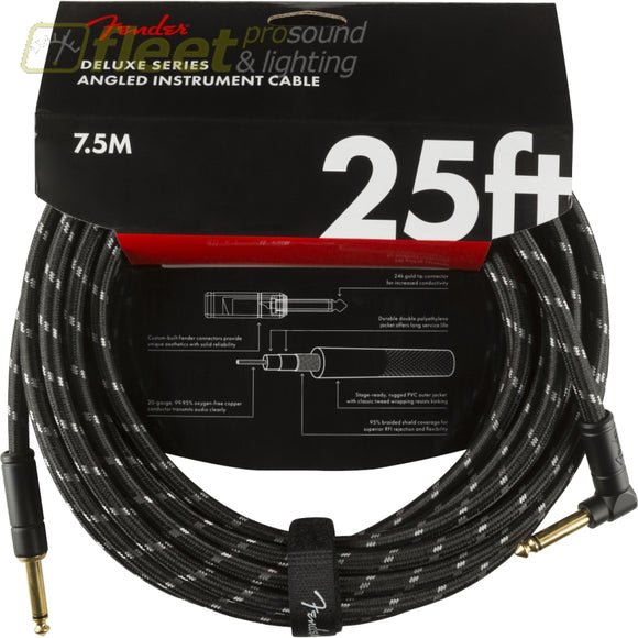 Fender Deluxe Series Instrument Cable Straight/Angle 25’ Black Tweed (0990820077) INSTRUMENT CABLES