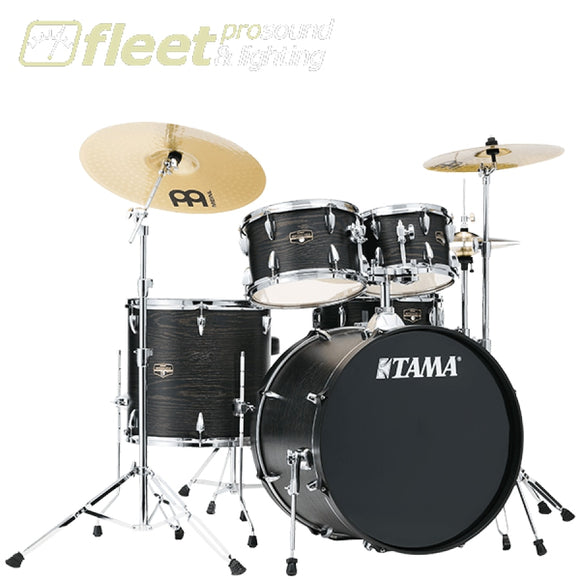 TAMA IMPERIALSTAR 5PC COMPLETE DRUM KIT - 10/12/16/14SD/22 - CYMBALS AND HARDWARE - BLACK OAK WRAP ACOUSTIC DRUM KITS