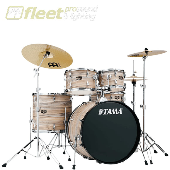 TAMA IMPERIALSTAR 5PC COMPLETE DRUM KIT - 10/12/16/14SD/22 - CYMBALS AND HARDWARE - NATURAL ZEBRAWOOD WRAP ACOUSTIC DRUM KITS