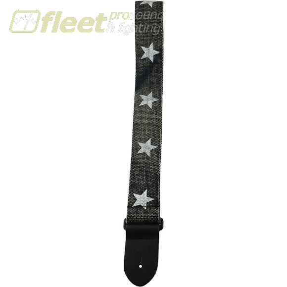 Perri’s Leather CWS20-6528 2 Deluxe Cotton Guitar Straps - Grey with Stars STRAPS