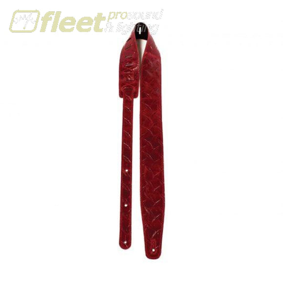 Perri’s Leather P25SPE-7201 2.5’ Red Steel Plated Embossed Leather Guitar Strap STRAPS