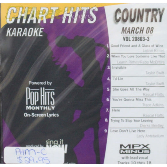Pop Hits Monthly Country Phmc0803 March 2008 Karaoke Discs